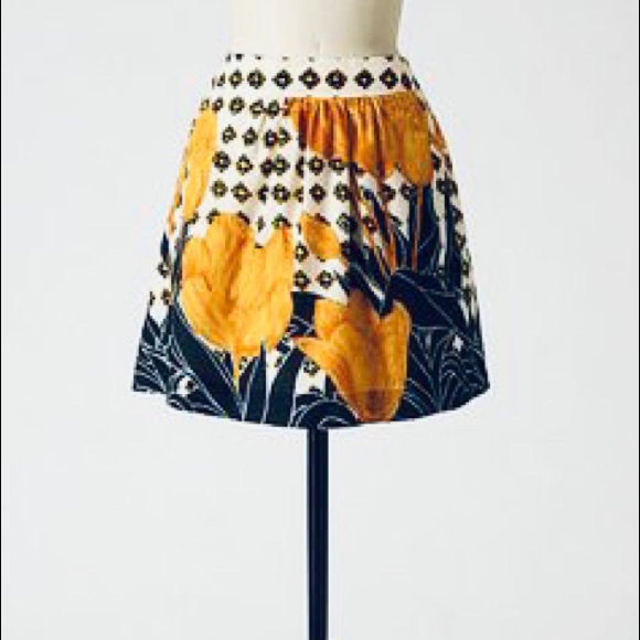 Anthro Edmé & Esyllte Yellow Art Deco Tulip Skirt - Picture 1 of 4